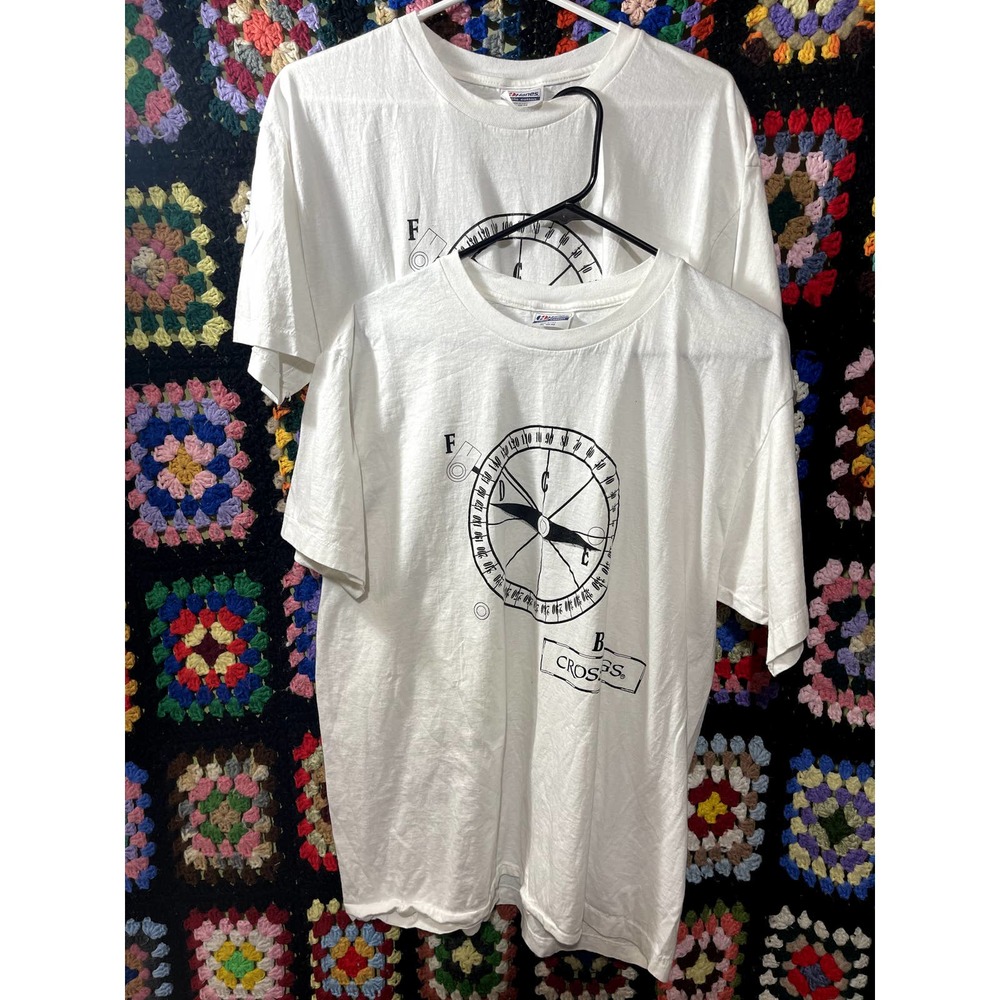 Set of 2 Vintage 80s Single Stitch Print Tee Hanes Made in USA size XL